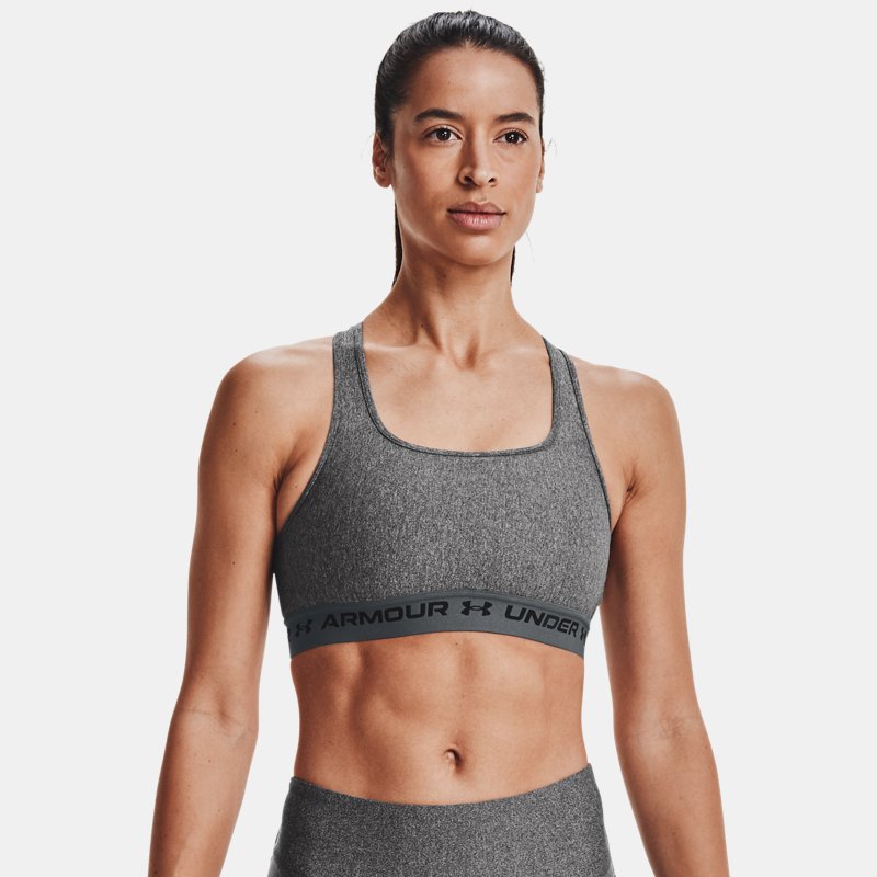 Under Armour Sujetador deportivo Armour® Mid Crossback Heather para mujer Charcoal Light Heather / Pitch Gris / Negro XS